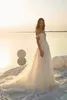 Strand Boho Trouwjurk met volledige pofmouwen voor dames Uit de schouder Prinses Tule Applicaties Kant Hoftrein Bruidsjurk Vestidos De Noiva