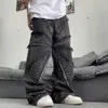 Herr jeans 2023 cyber y2k streetwear svart baggy staplade byxor män kläder rakt löst punk gamla denim byxor pantalones hombre