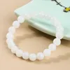 Strand JD Natural White Hetian Jade Bead Armband Women Elegant Hand String Nephrite Material Bangles Round Wristband Gift