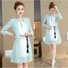 Work Dresses Women Chiffon Dress Set Female Summer Two Piece Fashion Cardigan Jacket Coat And Elegant Casual Suits Femme G261