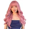 Synthetic Wigs Wig Women's Fashion Chemical Fiber Head Cover Cherry Blossom Pink Straight Bang Long Curly Hair Big Wave Wigs