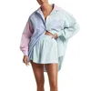 Gymkleding Dames Single Breasted Gestreept Kleuraanpassing Shirt met lange mouwen Top Tweedelige shorts Set Strandjurk Outfit