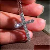 Pendant Necklaces Cute Female Diamond Necklace Fashion Cross Style Pendant Big 925 Sterling Sier Choker Necklaces For Women269Z Drop D Otdci