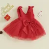 FOCUSNORM 0-3Y Baby Baby Meisjes Prinses Jurk Mouwloze Band Elegante Strik Tule Patchwork Kerst Kostuum Tutu Zonnejurk