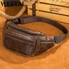 Waist Bags WESTAL Sheep Genuine Leather Men's Belt Men Pack Male Fanny Black Small HipBum Bag 8917 231027