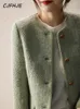 Mélanges de laine pour femmes CJFHJE classique armée vert tout-Match Plaid Tweed vestes femmes Chicly laine élégante dame manteau mode haute rue Blazers femme 231027