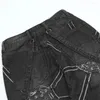 Men's Jeans High Street European America Style Man Patchwork Spliced Web Bleached Straight Full Length Loose Wide Leg Denim Pants