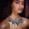 Pendant Necklaces 2023 Colorful Rhinestone Big Gem Necklace Choker Charm Jewelry For Women Crystal Leaf Collar Bib