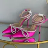 Mach Satin Bow Pumps Sandals Womens Leather Sling -Rhinestone Slingbacks Decoration Women Shiletto Heel Sandals مصممون فاخرون