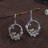 Dangle örhängen FNJ 925 Silver Bird Flower for Women Jewelry S925 Sterling Drop Earring Colorful Zircon