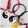 Bracelets de charme 2pcs Couple magnétique Tai Chi Yin Yang Bracelet Vintage Noir Blanc Rouge Corde réglable Pendentif à la main Bijoux Drop Deliv Dhcmq