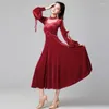 Stage Wear Lantern Rękaw Velvet Ballroom Dance Dress Women Black Red Tango Costume Prom Waltz Standard Dancing Sukienki DL11130