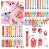 Favor Gifts 4sts/Set Neoprene Marble Wristlet Keychains Chapstick Holder Hand Sanitizer Travel Tomma flaskor Set med Metal Ring Key D DH2R6