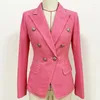 Women's Suits Pink Denim Jackets Blazer Suit Slim Silver Double-Breasted Button Long Sleeve Female Notched Collar Ladies Jacket