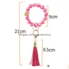 New Sile Beads Keychain Tassel Bracelet Favor Wood Beaded Key Ring Handbag Charms Women Jewelry Wristring Gift Drop Delivery Dhkjx