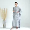 Etnische kleding herfst abaya set voor vrouwen crinkle stof islamitische binnenjurk wikkelrok kimono outfit moslim dubai Turkije lange jurken