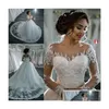 A-lijn Trouwjurken 2022 A-lijn Mode Dubai Elegant Lange Mouwen Sheer Ronde Hals Kant Appliques Kralen Vestios De Novia Bridal Dhtho