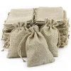 Gift Wrap 5Pcs Burlap Bags With Drawstring Jute Linen Sacks Storage Bag For Wedding Favors Party Box