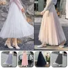 Jupes femmes maille Tulle jupe taille haute élastique longue couleur unie été mode fête de mariage