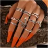 4 pezzi / set set di anelli di dichiarazione antichi tibetani Sier Gypsy Boho Knuckle Anelli per le donne Retro Vintage gioielli turchi Aneis Anill Dhgarden Otqds