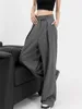 Damenhosen 2023 Sommer Hohe Taille Lose Grau Breites Bein Frauen Weibliche Bodenlange Baggy Büro Damenanzüge Vintage Lange Hose