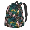 Mochila elegante floral leopardo rosa flor impressão diversão mochilas masculino treino macio sacos de escola designer mochila