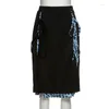 Skirts 2023 Sexy Print Patchwork Split Knee Length Skirt Drawstring A Line Bodycon Party Club Outfit Punk Streetwear Gothic