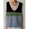 Damestruien Deeptown Vintage Y2k V-hals Trui Vest Dames Harajuku Koreaanse stijl Gestreept Mohair Gebreid Los Esthetisch Elegant