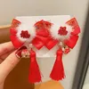 Hair Accessories Plush Children Red Bow Hairpin All-match Fan Tassel Chinese Year Headwear Cloth Baby Ancient Style Girls