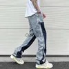 Herrbyxor streetwear fläckiga bläck färg match y2k baggy jeans för män lapptäcke raseri frans mikro denim byxor överdimensionerade lösa vaktar J231028