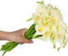 装飾的な花20pcs calla lily bridal weddingbouquet lataex real touch人工フラワーホームパーティーの装飾（White-03）