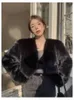 Pele feminina zxryxgs 2023 outono temperamento tendência com decote em v jaquetas falsas roupas preto branco curto casaco elegante