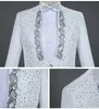 Herrenanzüge Blazer Weiße glitzernde Kristalle Stickerei Herrenanzüge mit Hosen Hochzeit Bräutigam Smoking Anzug Männer Stehkragen Bühnenkostüm Homme Mariage 231027