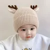 Mützen Hüte Herbst Winter Gestrickte Baby Beanie Nette Deer Ohr Dicke Warme Mütze Einfarbig Mädchen Junge Schutz Kappe Weihnachten geschenk 231027