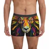 Mutande Leone Intimo Carta geometrica Art Pouch Boxer Stampa Pantaloncini Slip Mutandine maschili elastiche Taglie forti