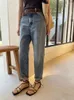 Women's Pants 2023 Autumn High Waist Slim Jeans Solid Color Casual Zipper Back Logo Female Ankle-Lenght Denim