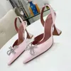 Designers Satin Dress Shoes Suower Crystal Buckle Embellished Sandals Slingbacks Pumps 10cm High Heeled Sandal Women atin hoes uower andals lingbacks andal