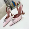 Designers Satin Dress Shoes Suower Crystal Buckle Embellished Sandals Slingbacks Pumpar 10 cm High Heeled Sandal Women Atin Hoes Uower Andals Lingbacks Andal