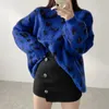 Suéteres femininos Coreia do Sul chique outono e inverno retro preguiçoso design sentido de pequeno solto leopardo impressão em torno do pescoço camisola mulher