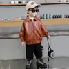 Jackets Boys Leather Jacket Solid Color Boy Coats Kids Spring Autumn Children Coat Casual Style Clothes For