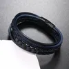 Link pulseiras masculino multi-camada corda de couro tecido pulseira titânio aço fivela magnética pulseira