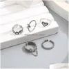 Punk Love Heart Ring Set 5 Pcs Personalidade Temperamento Zircon Sier Cor Geométrica Anéis para Mulheres Moda Goth Jóias Drop D Dhgarden Otkuw