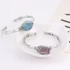 Natuursteen Manchetarmbanden Dames Zilver Kleur Draadgewikkeld Onregelmatige Ruwe Amethisten Aquamarijn Kristal Healing Bangle