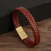 Link Bracelets Fashion Men Leather Bracelet Classic Braided Rope Charm Magnetic Buckle Punk Wrist Band Gift