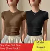 Women's T-Shirt Single/Two Piece Modal thread Summer New Short Sleeve Round Neck Tight Slim Versatile Solid Color Top Female Buy One Get OneFree