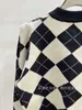 Women's Sweaters designer High version autumn and winter new short black white diamond plaid casual round neck long sleeved knitted cardigan top for women VARL