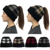 Frau Plaid Wolle Hut Erwachsene Dame Winter Warme Pferdeschwanz Mützen Gestrickte Hüte 4 Farben Home Fashion Casual Pferdeschwanz Hut