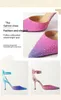 2023 Nya damer Real Leather Sandals 8.5cm stilett High Heel Pointed Toe Pillage Diamond Shoes Party Gradient Wedding American Europe Colorful Lace-Up Siz 34-42