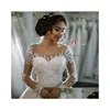 A-lijn Trouwjurken 2022 A-lijn Mode Dubai Elegant Lange Mouwen Sheer Ronde Hals Kant Appliques Kralen Vestios De Novia Bridal Dhtho