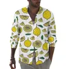 Chemises décontractées pour hommes Chemise de citron Nourriture Feuille de fruits à manches longues Design Y2K Blouses Printemps Tendance Vêtements surdimensionnés